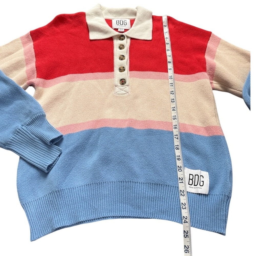 BDG Urban Outfitters Oversized Renna Stripe Rugby Polo Sweater S Preppy Academia - Picture 5 of 8